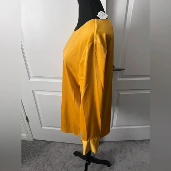 NWT | G by Gustavo Arango | Mustard  Yellow Satin Blouse | Size XL - Picture 6 of 8